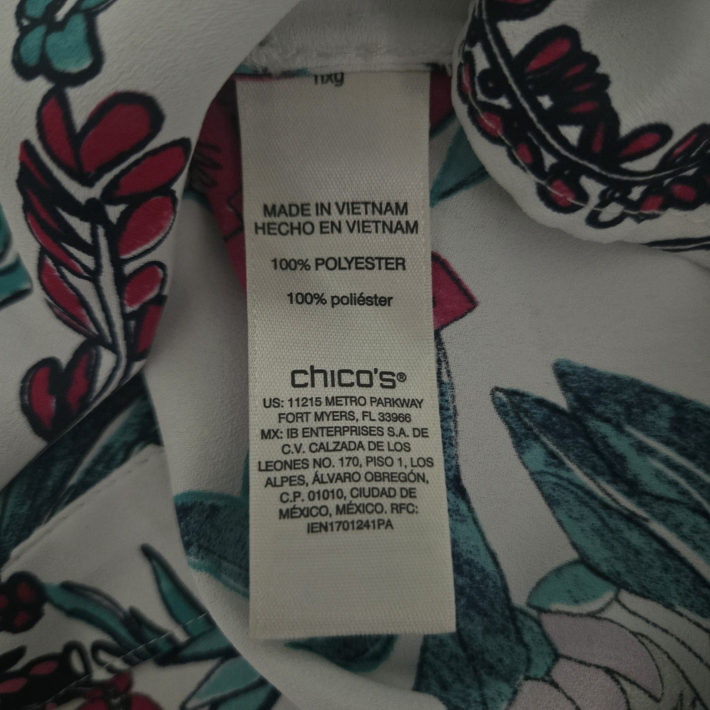 Chicos Womens Floral Button Up Top Size L White Bloomcore Office Modest Career - Picture 5 of 7
